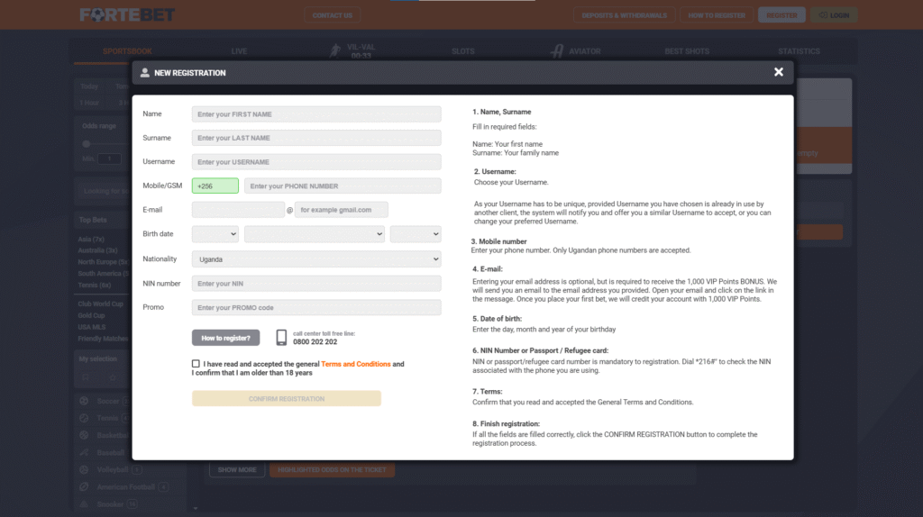 Fortebet Registration Process