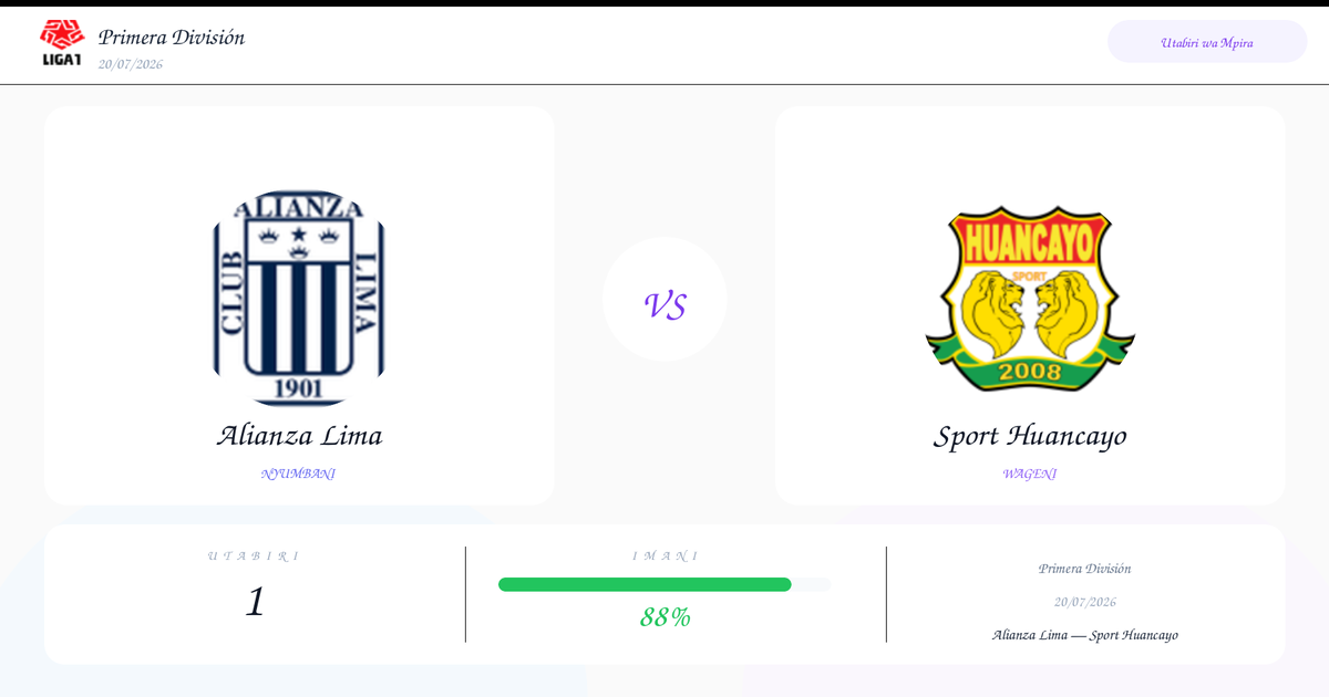 Utabiri wa Bure: Alianza Lima vs Sport Huancayo | Primera División | 20/07/2026