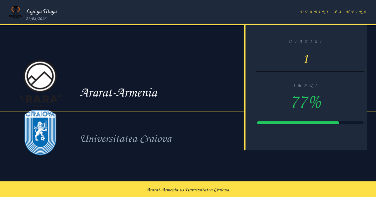 Utabiri wa Soka: Ararat-Armenia vs Universitatea Craiova | Ligi ya Ulaya | 27/08/2026