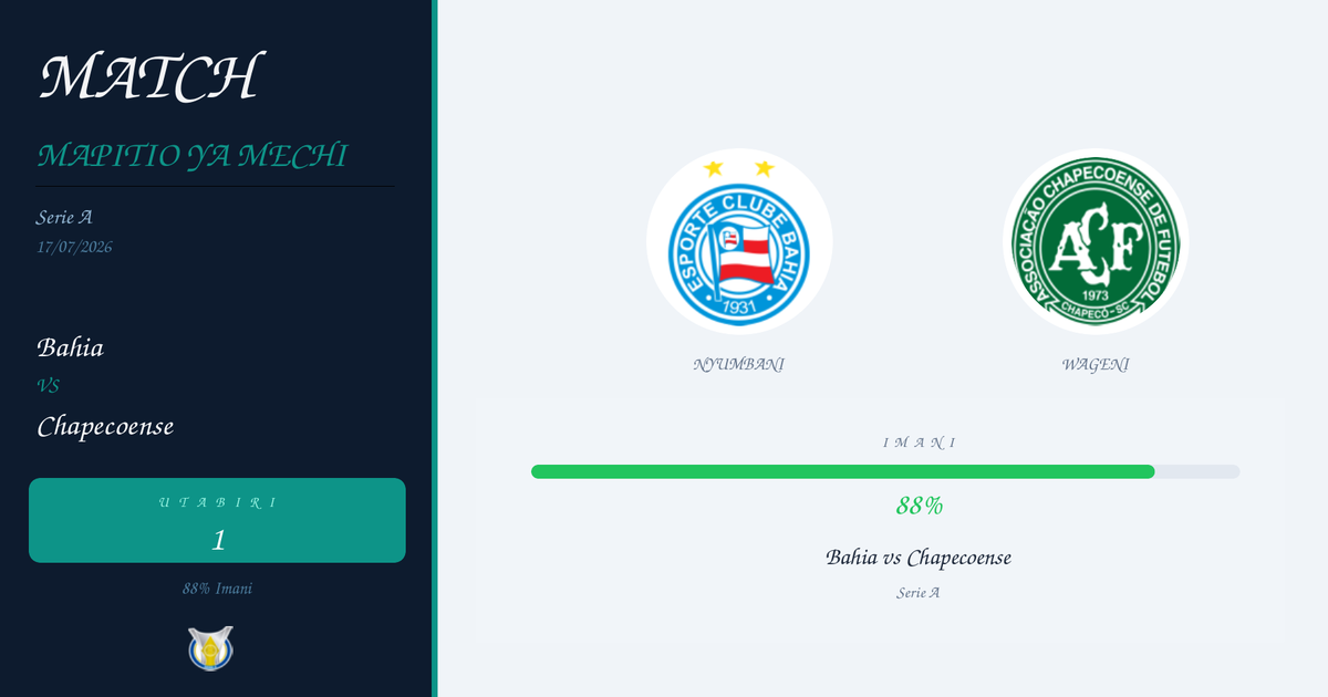 Bahia vs Chapecoense — Utabiri | Serie A | 17/07/2026