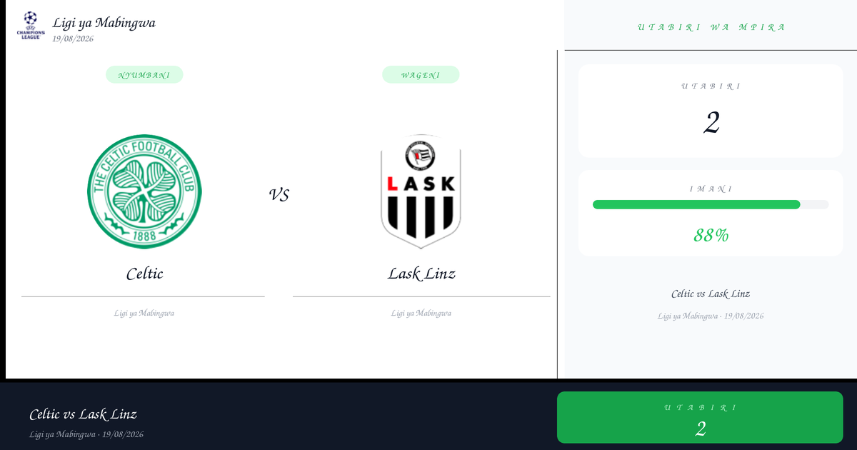 Utabiri: Celtic vs Lask Linz | Ligi ya Mabingwa | 19/08/2026