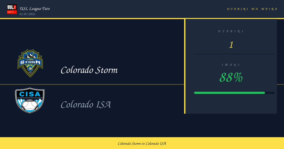 Utabiri wa Bure: Colorado Storm vs Colorado ISA | USL League Two | 01/07/2026