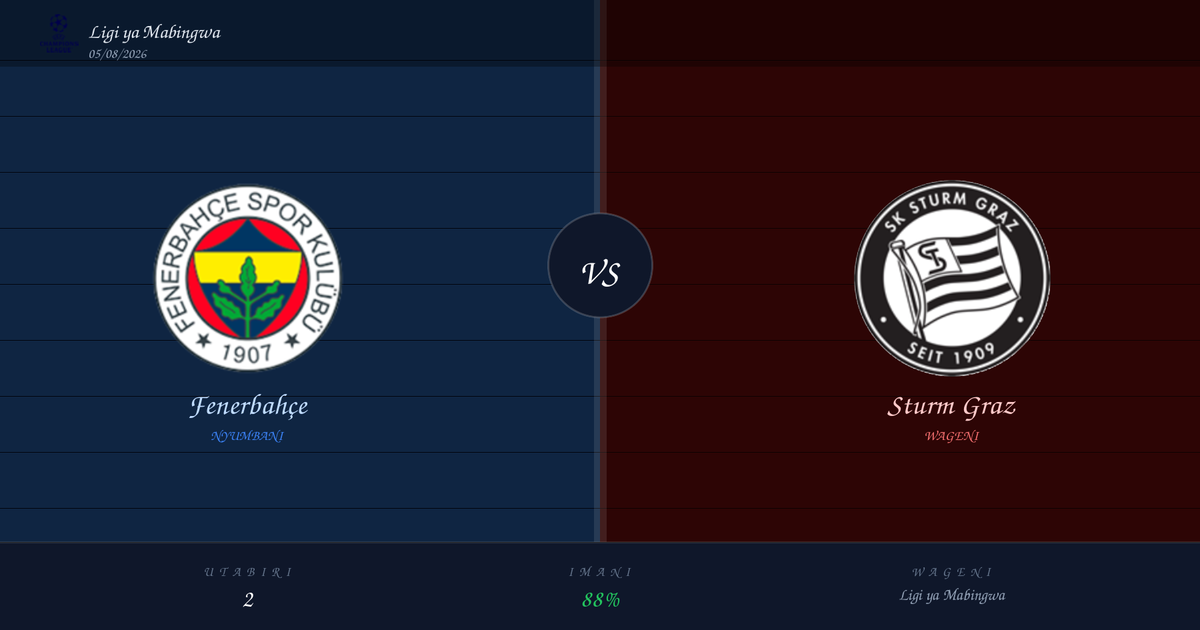 Utabiri wa Bure: Fenerbahçe vs Sturm Graz | Ligi ya Mabingwa | 05/08/2026