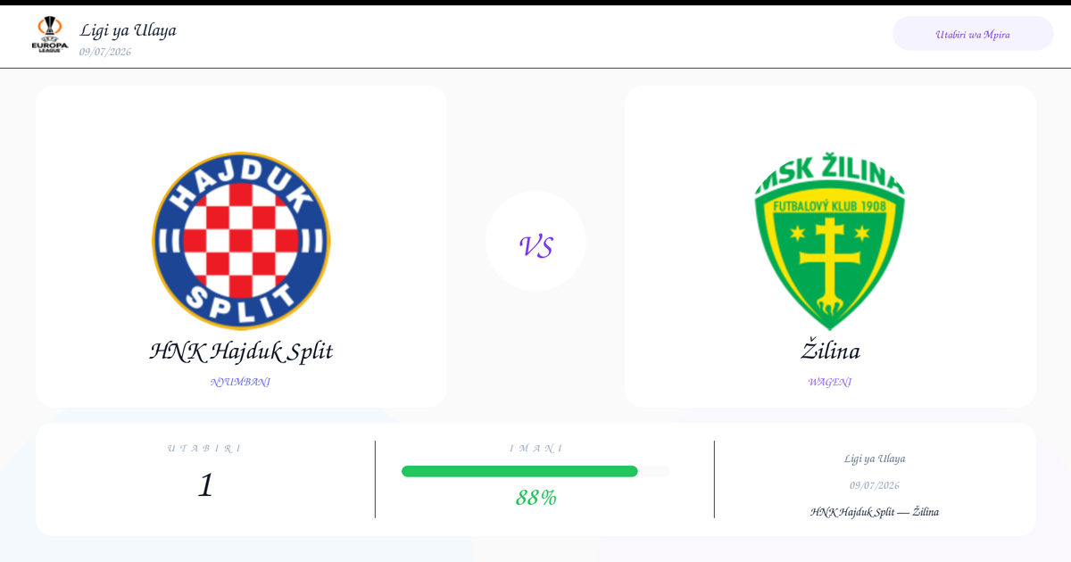 Utabiri: HNK Hajduk Split vs Žilina | Ligi ya Ulaya | 09/07/2026