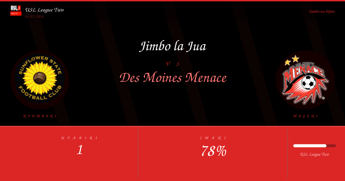 Jimbo la Jua vs Des Moines Menace — Utabiri | USL League Two | 01/07/2026