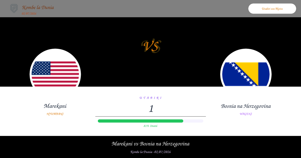 Marekani vs Bosnia na Herzegovina — Utabiri | Kombe la Dunia | 02/07/2026