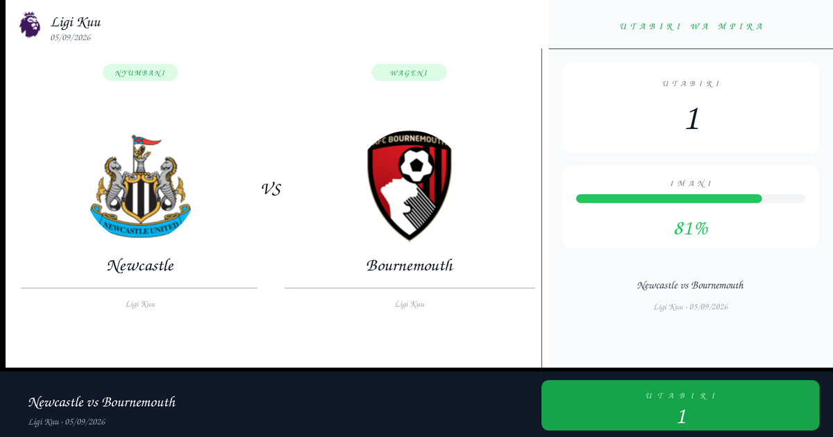 Utabiri: Newcastle vs Bournemouth | Ligi Kuu | 05/09/2026