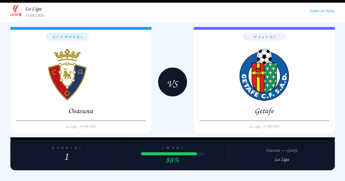 Utabiri wa Bure: Osasuna vs Getafe | La Liga | 31/08/2026