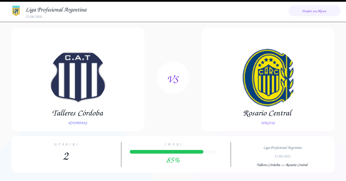 Talleres Córdoba vs Rosario Central Utabiri na Uchambuzi | Liga Profesional Argentina | 25/08/2026